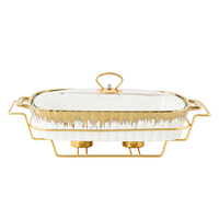 Plat de service en céramique blanc doré pour salade de fruits, fruits de mer, réchaud alimentaire avec support, buffet de mariage, vaisselle de restaurant
