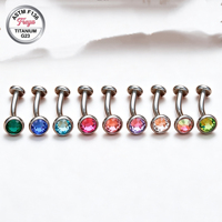 Piercing de ombligo flotante de titanio F136 con circonita cúbica, parte trasera plana, 14GX10MM/12MM, anillo de ombligo cóncavo interior G23, joyería