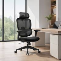 Chaise de bureau ergonomique à dossier haut avec appui-tête réglable 4D, accoudoirs 3D, soutien lombaire double en maille, roulettes silencieuses en PU