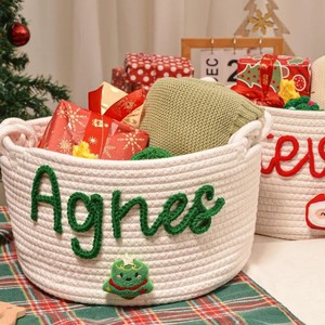 Cesta de regalo de tela navideña moderna personalizada, cesta de almacenamiento personalizada <span class=keywords><strong>para</strong></span> recién nacidos <span class=keywords><strong>para</strong></span> sala de estar, cesta de regalo de Navidad de un solo nivel - Product Image 4