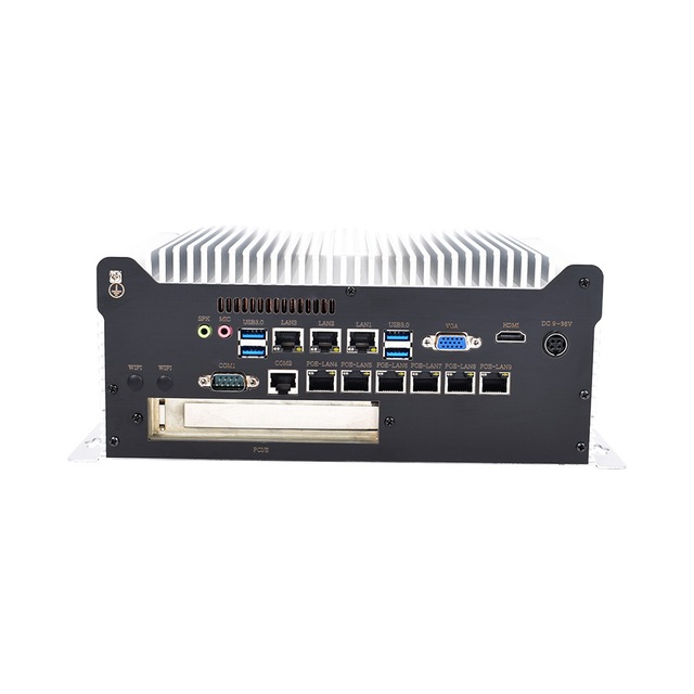 Embedded Mini Pc with 2 Com & 9 Lan & Optional GPIO, Box Fanless Industrial Pc for Automated Device Onboard, Machine Vision