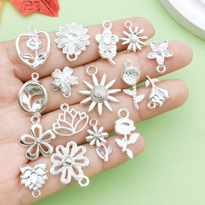 Silver Alloy Flower Pendant DIY Jewelry Accessory For Bracelet <b>Necklace</b> Making - Product Image 2