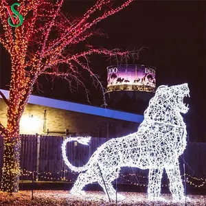 用于圣诞公园展示的户外大型3D LED动物狮子雕塑灯