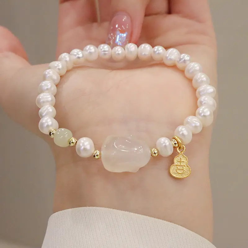 Exquisite Ornaments Strings Women Natural Stone Beaded Freshwater Pearl Accessories Bangle Jade Bracelet New Year Friends Gifts