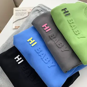 Sudadera con capucha en relieve 3d para hombre, Jersey colorido de gran tamaño personalizado con cuello redondo