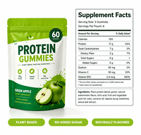 Gummies végétales riches en protéines sans sucre pour adultes, saveur pomme naturelle, véganes, pour la récupération sportive, certifiées GMP, 2 capsules