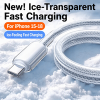 Kabel USB C ke USB C 60W Transparan Jalinan Tipe-C PD Pengisian Cepat Kabel Data 3A untuk Ponsel Huawei Tablet 1m 1.5m 2m