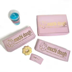 Vente en gros d'emballage alimentaire à emporter en papier biodégradable avec logo personnalisé Boîte à beignets Mochi rose