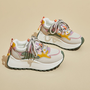 2024 Winter Plush Breathable Mesh Casual Shoes Trendy Thick Soled Old <strong>Daddy</strong> Shoes Women Elevated Sports Shoes - Product Image 2