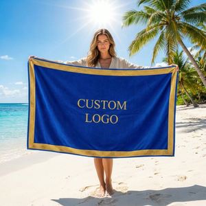 Serviette de plage personnalisée de haute qualité, 100% coton, surdimensionnée, imprimée par sublimation avec logo - Product Image 1