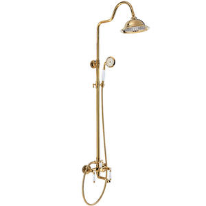 Robinet de téléphone à double poignée français vintage, ensemble de douche en laiton chaud et froid avec baignoire chromée et pommeau de douche, finition cuivre et or - Product Image 2