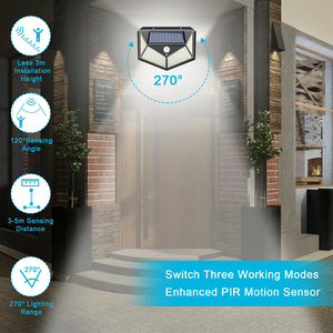 Lampu Dinding Tenaga Surya Tahan Air IP67 untuk Taman Luar Ruangan, 4 Sisi Penerangan, 100 <span class=keywords><strong>LED</strong></span> dengan Sensor Gerak - Product Image 4