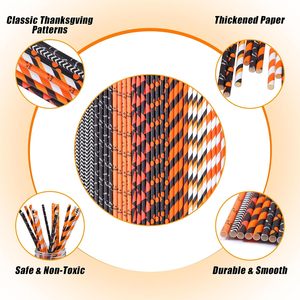 Pajita de Papel Biodegradable con Diseño de Telaraña de Calabaza, Murciélago y Flores con Lámina Dorada, Ecológica y Segura para Alimentos - Product Image 5