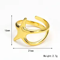 Verstellbarer Kreuzstern Offener Ring, Vergoldeter Edelstahl Stilvoller Damen Mode-Fingerring für Tägliches Tragen