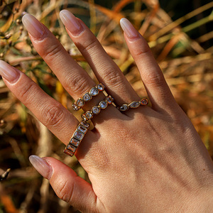 Anillos de Zirconia Cuadrados con Forma de Corazón y Gota de Agua, Joyería de Acero Inoxidable Chapada en Oro de 18K, Anillos de Moda para Mujer, Regalo, Venta al Por Mayor Lincy - Product Image 2