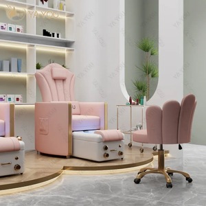 Fauteuil de pédicure électrique rose inclinable pour salon de manucure, spa, massage des pieds, siège réglable avec lampe LED - Product Image 3