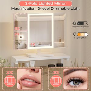 SENYU Miroir de Coiffeuse Moderne Pliable avec Éclairage 28,4'' de Largeur, Support Réglable en Hauteur, 2 Tiroirs en Tissu, Matériau MDF Blanc pour Chambre à Coucher S - Product Image 5