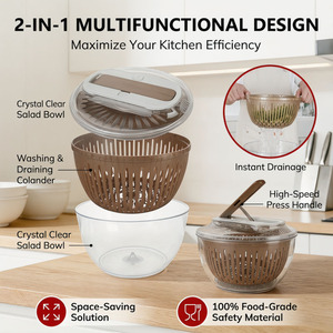 <span class=keywords><strong>WOKA</strong></span> Centrifugadora de Ensaladas 2 en 1 con Asa de Presión, Libre de BPA, Secador de Verduras de Grado Alimenticio con Cesta de Drenaje para Preparación en la Cocina - Product Image 2