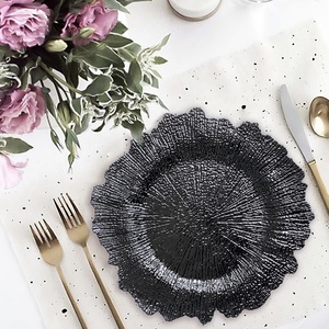 black rose gold silver rim wedding charger plates glass dinner luxury plastic table flower charger plate wedding decoration set
