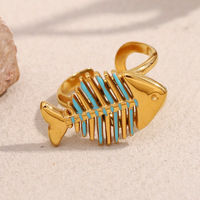 Bague ouverte créative en acier inoxydable motif arête de poisson, plaquée or 18 carats, étanche, exquise et élégante, modèle 2026, la plus vendue