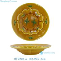 Vaisselle en céramique émaillée jaune ambre chinoise traditionnelle RYWN, élégante et exquise, avec motifs floraux en relief, assiettes en porcelaine