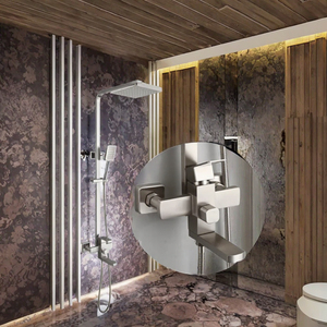 Robinet thermostatique monocommande en acier inoxydable 304 brossé, douchette carrée murale, barre coulissante, douche portable chaude et froide - Product Image 3