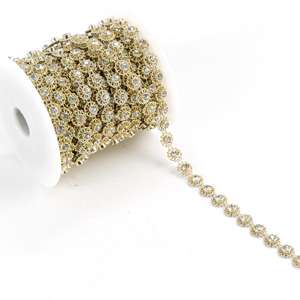 10ヤード/ロールラインストーンバンディングフラワーシェイプラインストーンアップリケトリムパールラインストーントリム衣服装飾用 - Product Image 4