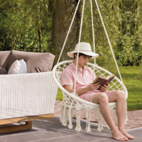 Fauteuil suspendu en macramé bohème, chaise hamac en corde de coton tissée à la main avec pompons pour chambre, balcon, terrasse