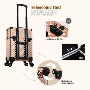 Rolling Large Cosmetic Trolley <b>Case</b> with Removable Middle Layer 4 Storage Trays Professional <b>Makeup</b> Trolley Nail Organizer - Product Image 5