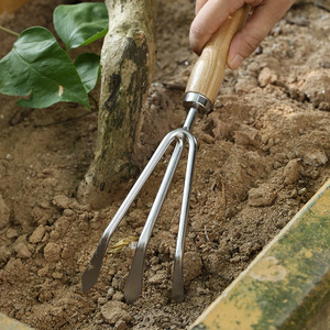 BuyTuy Ensemble d'outils de jardinage, pelle et râteau en acier inoxydable, manche en bois, résistant à la rouille, pour l'aménagement paysager et la plantation - Product Image 2