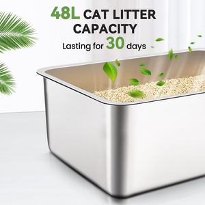 Bac à litière pour chat en acier inoxydable, ouvert en haut, en métal, antiadhésif, résistant à la rouille, grand bac à litière pour chats - Product Image 4