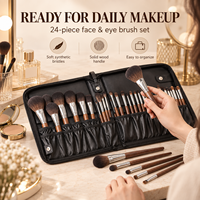 Ensemble de 24 pinceaux de maquillage professionnels pour le visage et les yeux, avec manche en bois massif et poils synthétiques doux, avec étui de rangement