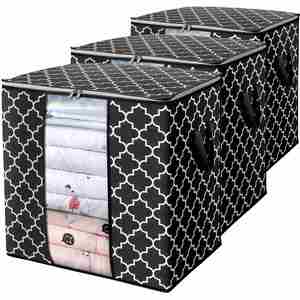 3Pcs Zippered Functional Storage Bag for Closet Bedding, Clothes, Blanket Organizers with Large Clear Window & Carry Handles - Product Image 1