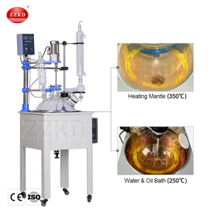 เครื่องปฏิกรณ์แก้วเคมีแบบชั้นเดียวพร้อมคอนเดนเซอร์สำหรับการกลั่น ใช้สำหรับการให้ความร้อนด้วยไพโรไลซิสในห้องปฏิบัติการ - Product Image 6