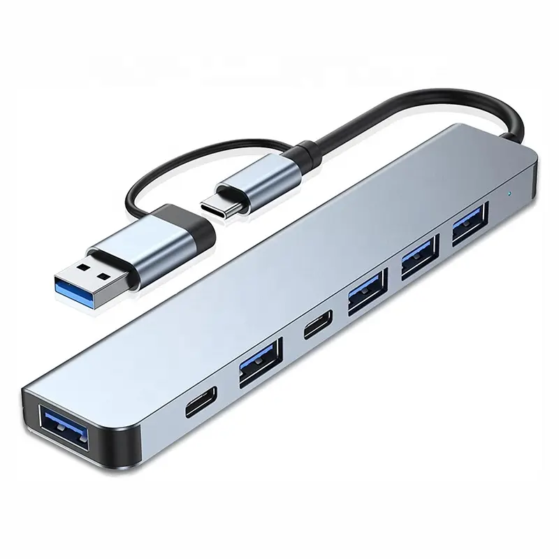 Multi Poort Usb Splitter USB-C Hub Aluminium Legering 7 In 1 Adapter Otg Type-C Type C Usb 3.0 2.0 Multiport Hub