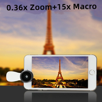Grossistes Accessoires pour la photographie Objectifs HD 0,36x Zoom + 15x Macro pour téléphone mobile Objectifs à clip pour iphone