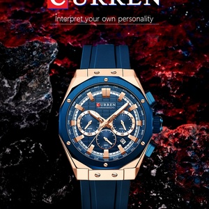 Montre CURRN 8464, montre chronographe de marque tendance pour hommes, montre sport à quartz avec bracelet en silicone, étanche, aiguilles lumineuses - Product Image 4