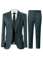 Setelan Jas Pria 3 Potong Slim Fit Model Bisnis Kancing Satu Baris Bahan Bernapas Gaya Italia Jas Pengantin Bergaris