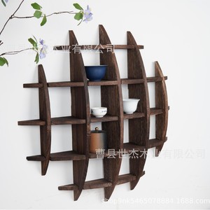 Étagère murale en bois de style chinois à 5 niveaux, support de rangement pour thé en bois massif, rectangulaire, multifonctionnel - Product Image 2