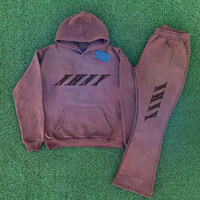 Ensemble de survêtement à capuche en coton surdimensionné unisexe survêtement en polaire deux pièces personnalisé impression bouffante 3D lavage à l'acide pantalon de survêtement évasé jogging