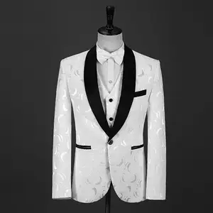 Costume White Pattern Wedding Men Suits Groom Tuxedos Bridegroom Slim Fit business suits 3 Pcs Sets Jacket Pant Vest