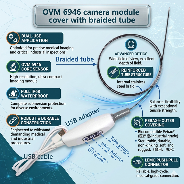 2.0mm Waterproof Industrial Endoscope Camera USB Endoscope Camera Module for Medical Endoscopic System Integration