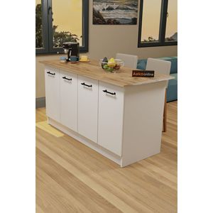 Îlot de cuisine moderne multifonction Vera 160 cm avec table de bar et 4 étagères en chêne blanc - Product Image 1