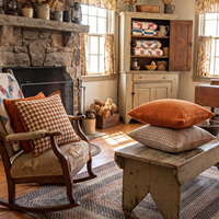 Housses de coussin décoratives en jacquard chenille pied-de-poule 20x20, velours orange brûlé, carrées pour canapé, sofa, lit