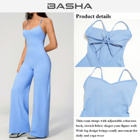 Combinaison de yoga BASHAsports à bretelles spaghetti et dos croisé, jambe large, en nylon brossé et élasthanne, style body cousu