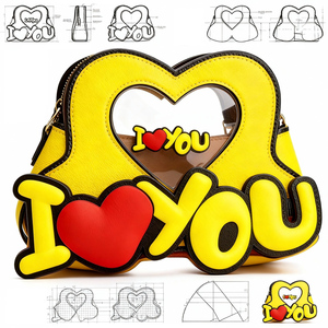 <b>Yellow</b> Heart Shaped I Love You Ita <b>Bag</b> Customizable PU Crossbody Purse with Clear Window for Pin Display Cute Gift - Product Image 4