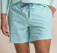 Short de bain pour homme en tissu recyclé respirant et extensible à séchage rapide, avec doublure en maille gingham, imprimé personnalisé, vente en gros