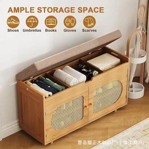 Solid wood <b>shoe</b> cabinet, walnut color, suitable for home use, with coat <b>rack</b>, integrated into living room and entryway, simple - Product Image 2
