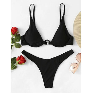 <span class=keywords><strong>Bikini</strong></span> deux pièces pour femmes européennes et américaines, push-up, avec armatures, couleur unie, séchage rapide, écologique - Product Image 3