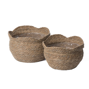 Woven Straw Flower Pots Round Handmade Biodegradable For Indoor Home Office Hotel Decoration <b>Storage</b> <b>Baskets</b> - Product Image 4